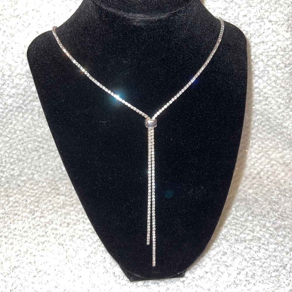 Silver and Crystal Adjustable Lariat Necklace